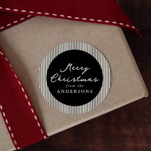 Modern Zwarte Strepen Prettig Kerstfeest Ronde Sticker