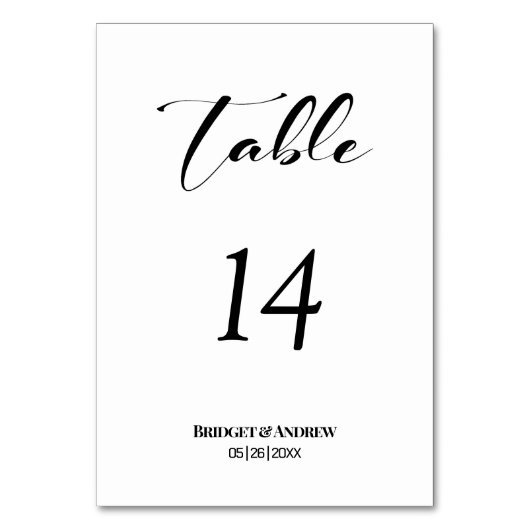 Modern Zwarte Tekst Trouwtafel Nummer Kaart (Voorkant)