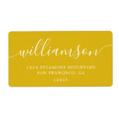 Modern Zwavelgeel Script Familie Retouradres Etiket (Voorkant)