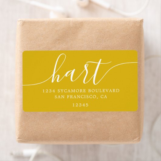 Modern Zwavelgeel Script Familie Retouradres Etiket (Insitu)