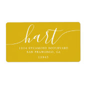 Modern Zwavelgeel Script Familie Retouradres Etiket (Voorkant)