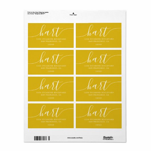 Modern Zwavelgeel Script Familie Retouradres Etiket (Full Sheet)