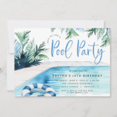 Modern zwembad verjaardagsfeest blauw wit zomer kaart (Voorkant)