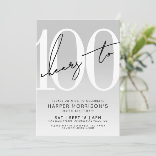 Moderne 100e verjaardag uitnodiging (Staand voorkant)