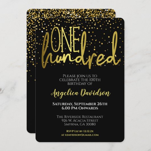 Moderne 100e verjaardag zwart goud kaart (Voorkant / Achterkant)