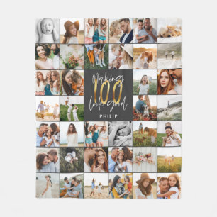 Moderne 100e verjaardagscadeau met multi-fotoscrip fleece deken