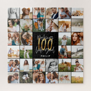 Moderne 100e verjaardagscadeau met multi-fotoscrip legpuzzel