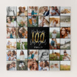 Moderne 100e verjaardagscadeau met multi-fotoscrip legpuzzel<br><div class="desc">Modern minimaal multi-fotoscript,  100e verjaardagskussens cadeau. Ideaal geschenk voor moeders,  dads,  grote,  grootse familieleden. Verbluffende elegante scripttekst. Zwart,  wit en gouden design.</div>