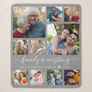 Moderne 10 foto collage citaat familienaam grijs sherpa deken