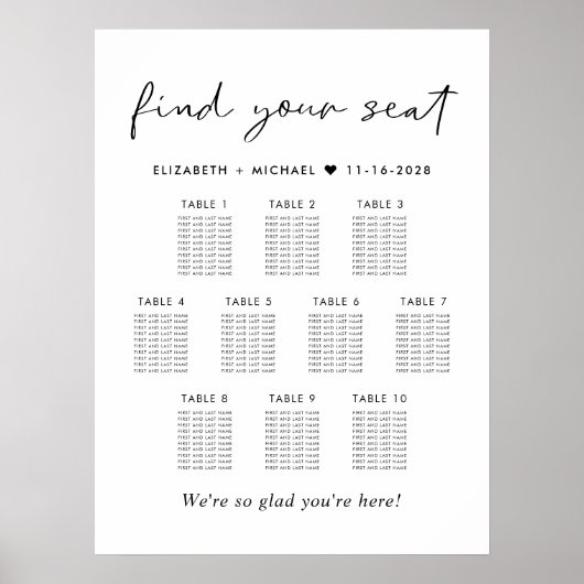 Moderne 10 tafel bruiloft zitgrafiek poster (Voorkant)