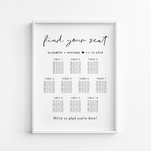 Moderne 10 tafel bruiloft zitgrafiek poster