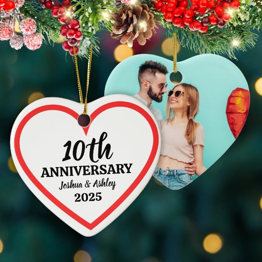 Moderne 10e Jubileum Custom Foto Red Heart Keramisch Ornament