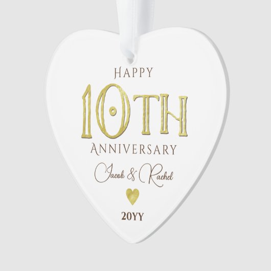 Moderne 10e Jubileum gouden Keepsake bruiloft Ornament (voorkant)