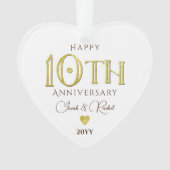 Moderne 10e Jubileum gouden Keepsake bruiloft Ornament (voorkant)