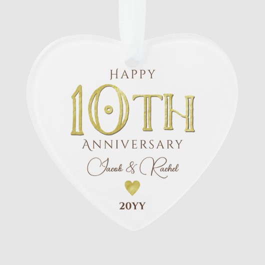 Moderne 10e Jubileum gouden Keepsake bruiloft Ornament (voorkant)