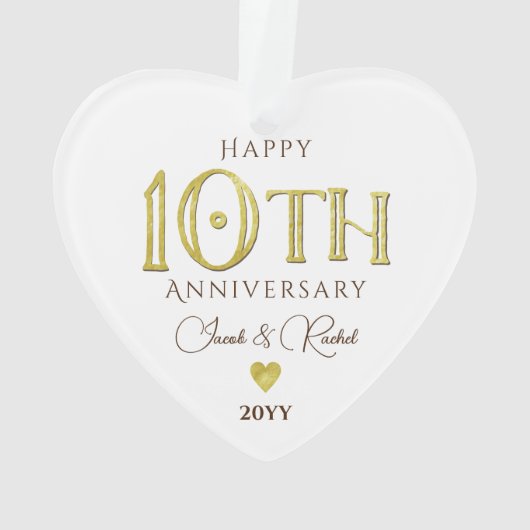 Moderne 10e Jubileum gouden Keepsake bruiloft Ornament (achterkant)
