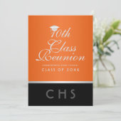 Moderne 10e klas reünie Sinaasappel zilver zwart Kaart (Staand voorkant)