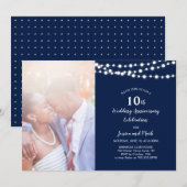 Moderne 10e trouwjubileum uitnodiging - Marineblau (Voorkant / Achterkant)