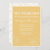 Moderne 10e verjaardag uitnodigingen Floral Yellow (Voorkant / Achterkant)