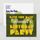 Moderne 10e verjaardagsfeest Save the Date Green V Aankondigingskaart (Voorkant / Achterkant)