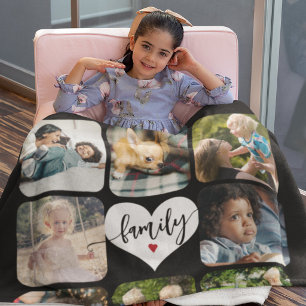 Moderne 11 foto collage familie script gepersonali fleece deken