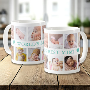 Moderne 12 foto collage turquoise Werelds Beste Mi Koffiemok