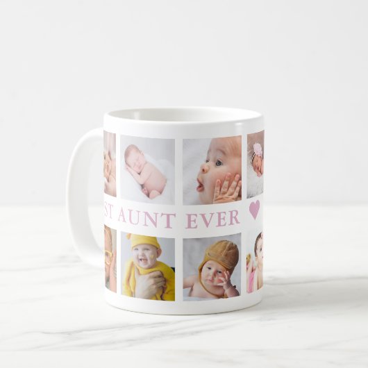 Moderne 12 foto-inkuilroze beste tante ooit koffiemok (Voorkant links)