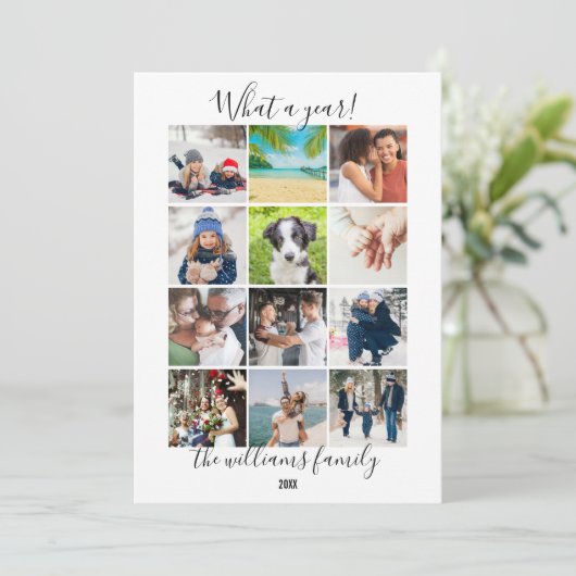 Moderne 12 Foto Kerstmis Wat Een Jaar In Feestdagenkaart (Staand voorkant)