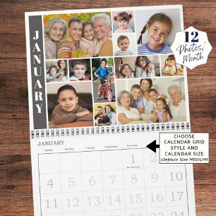 Moderne 12 foto's per maand Fotocollage Kalender