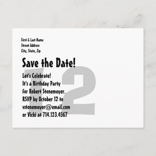 Moderne 12e verjaardag Save the Date Red Black V00 Aankondigingskaart (Achterkant)