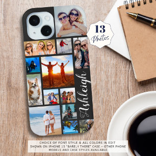 Moderne 13 foto-collagescript naam op maat kleur iPhone 15 case