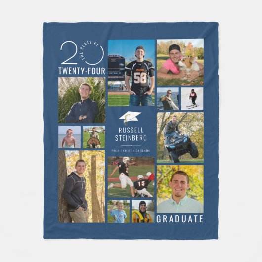 Moderne 13 Fotocollage Klasse Jaar Aangepaste kleu Fleece Deken (Voorkant)