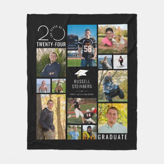 Moderne 13 Fotocollage Klasse Jaar Aangepaste kleu Fleece Deken (Voorkant)