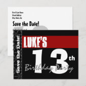 Moderne 13e verjaardag Save the Date Red Black V03 Aankondigingskaart (Voorkant / Achterkant)