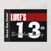 Moderne 13e verjaardag Save the Date Red Black V03 Aankondigingskaart (Voorkant)