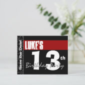 Moderne 13e verjaardag Save the Date Red Black V03 Aankondigingskaart (Staand voorkant)
