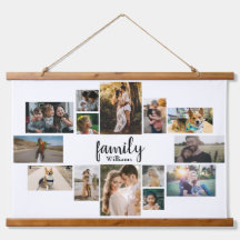 Moderne 14 Familienaam Foto Collage Wall Tapestry