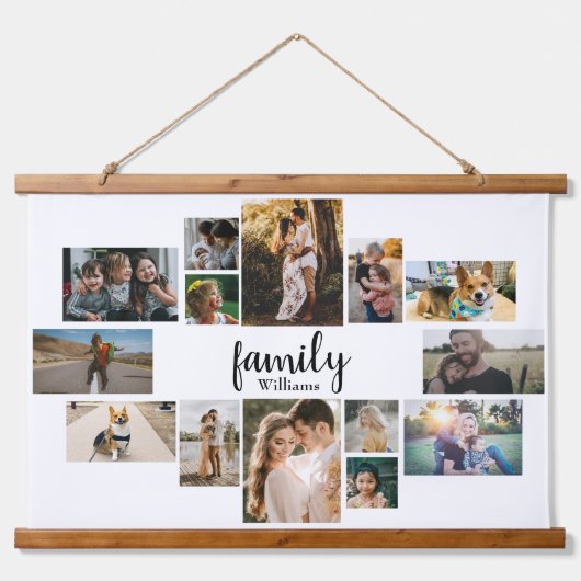 Moderne 14 Familienaam Foto Collage Wall Tapestry Hangend Wandkleed (Voorkant)