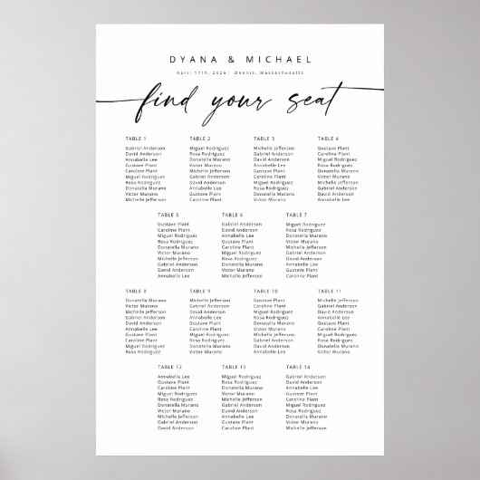 Moderne 14 Tafels Vind uw Zitplaatskaart Poster (Voorkant)