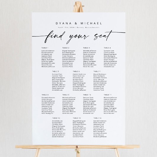 Moderne 14 Tafels Vind uw Zitplaatskaart Poster