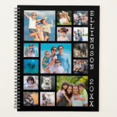 Moderne 15 foto-collage familie, zwart op maat planner (Voorkant)