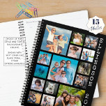 Moderne 15 foto-collage familie, zwart op maat planner<br><div class="desc">Creëer uw eigen gepersonaliseerde fotocollagehoes op uw planner met 15 vierkante afbeeldingen en uw aangepaste titel - het voorbeeld shows een familie- of individu naam en jaar in uw keuze van letterstijlen en kleuren. Breng wijzigingen aan in BEWERKEN. FOTO TIP: Kies foto's met het onderwerp in het midden en /...</div>