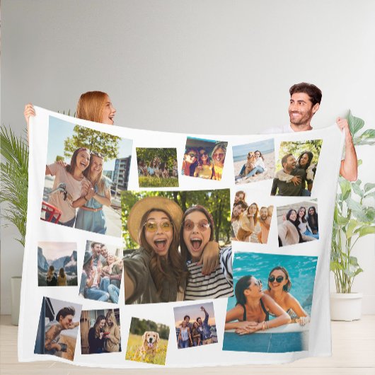 Moderne 15 fotocollage fleece deken