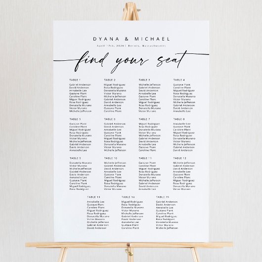 Moderne 15 Tafels Vind Uw Zitplaatskaart Foam Poster