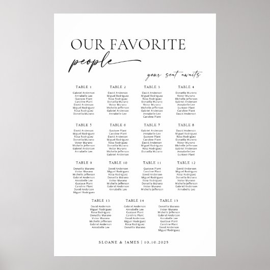 Moderne 15 Tafels Welkom Zitplaatskaart Poster (Voorkant)