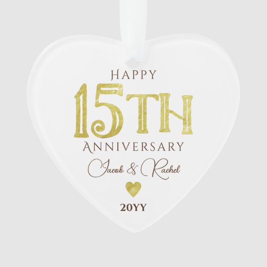 Moderne 15e Jubileum gouden Keepsake bruiloft Ornament (voorkant)