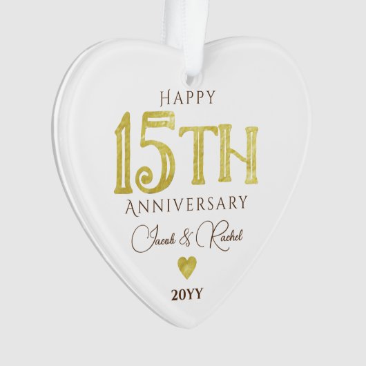 Moderne 15e Jubileum gouden Keepsake bruiloft Ornament (voorkant)