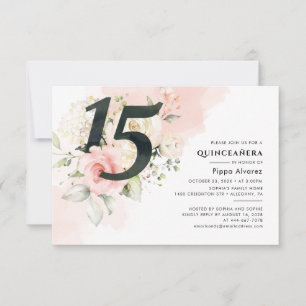 Moderne 15e verjaardag Bloem Roze Quinceanera Kaart
