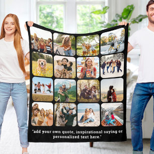 Moderne 16 foto collage met citaat fleece deken