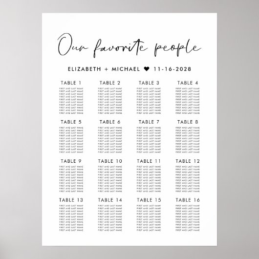 Moderne 16 tafel bruiloft zitgrafiek poster (Voorkant)